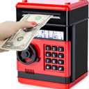 Refasy Piggy Bank Cash Coin Can ATM Bank Electronic Coin Money Bank for Kids Age 3-12, Money Savings Box Mini ATM Coin Bank Toys Gifts for 3 4 5 6 7 8 9 10 11 12 Year Old Boys Girls (Red)