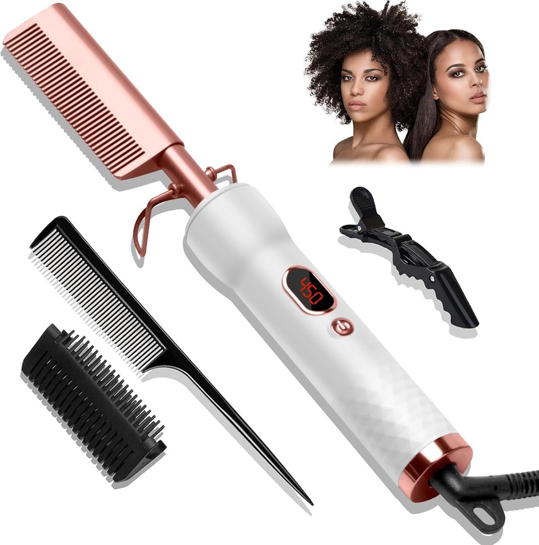Hot Comb for Wigs Human Hair,Curling Iron with 12 Temp Settings Heating Up to 450F,Pressing Combs 110-240V Straightening Comb for Curl/Straight