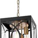 4-Lights Large Outdoor Pendant Light Fixture, E26 Bulb Base Porch Hanging Lighting in Black & Brushed Brass, Modern Exterior Lantern Chandelier Ceiling Mount for Patio Front Door