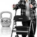 Upright Walkers for Seniors, 450 lb Heavy Duty Stand Up Rollator Walker with Adjustable Soft Sponge Armsupport & Seat, Tall Standing Folding Rolling Walker with 8'' Wheel, Grey