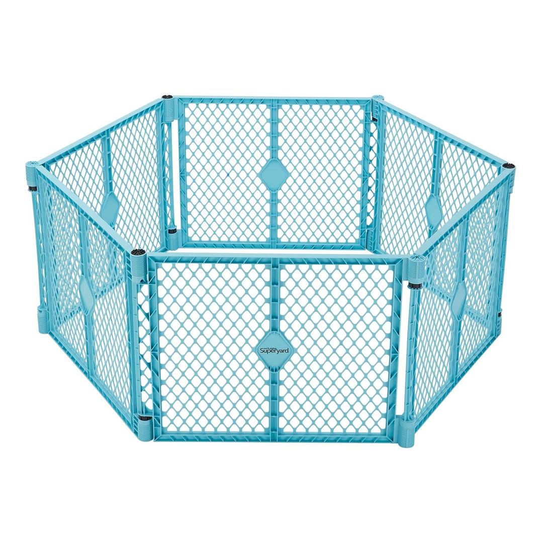 Toddleroo by North States - Superyard Baby Play Yard: Freestanding 6 Panel Baby Playpen - Indoor or Outdoor Use - Made in USA - Encloses Up to 18.5 Square Feet - 26 Inches Tall - Aqua