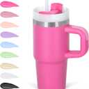 Cosictic 14 Oz Tumbler with Handle and Straw for Kids, Stainless Steel Double Wall Vacuum Insulated Cup for Children, 14 Oz Cups for Kids (Hot Pink)