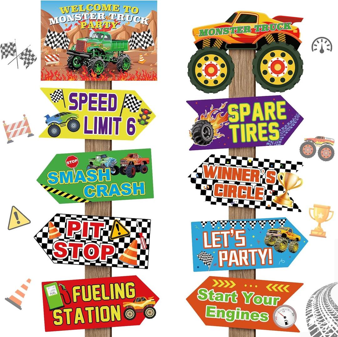20 Pcs Truck Party Sign Decorations Welcome to Truck Party Supplies for Boys Car Theme Birthday Decor Wall Door Porch Yard Sign Photo Booth Props