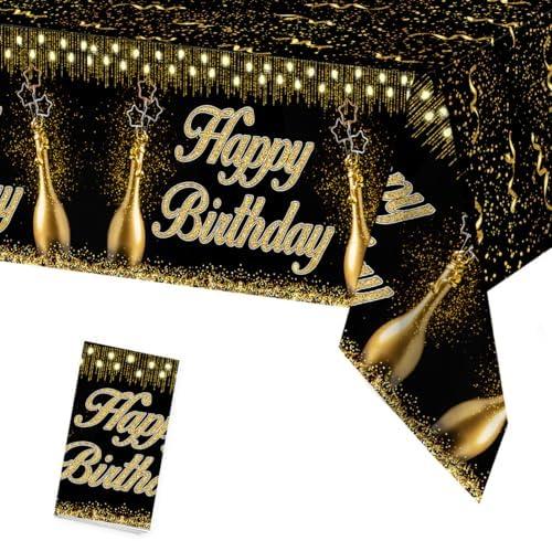 1pc Black Gold Happy Birthday Party Tablecloth,87 x 51 Inch Plastic Table Cloth,Adults 30th 40th 50th Decor,Birthday Party Suppies Table Cover