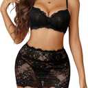 Avidlove Lingerie for Women Naughty 3 Piece Lace Garter Belt Bra And Panty Lingerie Set (Small)