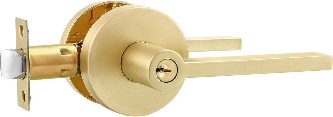 Leydebong 1 Pack Gold Door Handles Interior, Brushed Gold Door Knobs, Heavy Duty Door Levers for Bath/Bedroom, Reversible for Right/Left Handed Doors (Satin Brass)