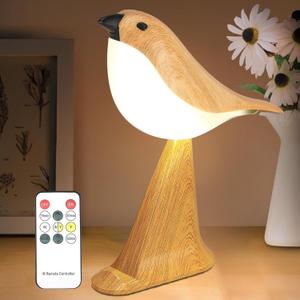 Small Cute Bird Table Lamp with Timer, Touch & Remote Control Bird Night Light, Cordless Bedside Lamps, Desk Lamp for Reading, 3-Way Dimmable USB Rechargeable Battery 2600mAh Nightstand Lamps, Decor