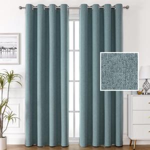 H.VERSAILTEX 100% Blackout Linen Curtains Thermal Insulated Curtain for Living Room Textured Burlap Drapes for Bedroom Grommet Linen Noise Blocking Curtain 52 x 108 Inch, 2 Panels, Heather Stone Blue