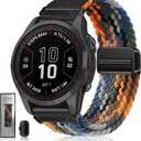 Quickfit 22mm 26mm Watch Band - Compatible with Garmin Fenix 8 47mm 51mm/Fenix 7/7X/6/6X/5/5X, Magnetic Clasp Braided Stretchy Nylon Sport Strap for Men and Women, Multiple Colors