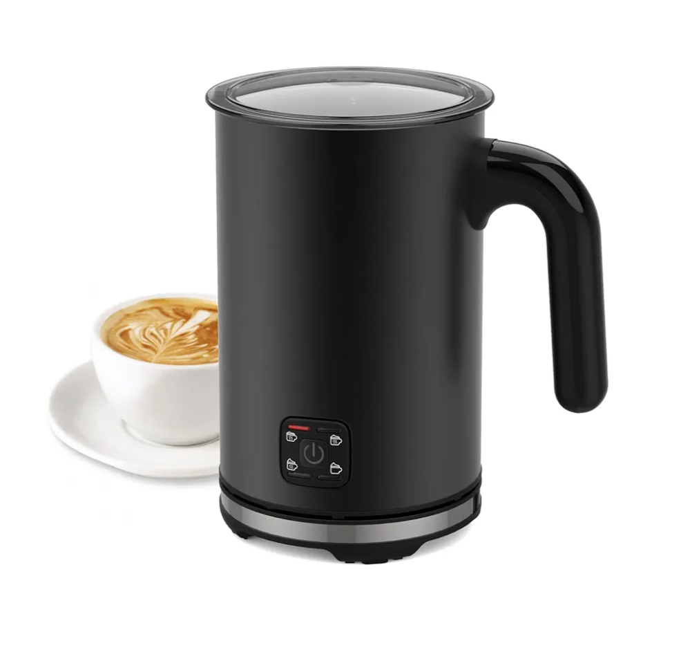 Electric Milk Frother, 4-in-1 Electric Milk Steamer,10 oz/300 ML Automatic Cold And Warm Foam Maker For Coffee,Latte,Cappuccino,Macciato, Hot chocolate,Non-Stick Coating,Easy Clean,Black