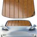Pigenius Windshield Sun Shade for Tesla Model 3 2018-2026, Model Y 2020-2025 Old Body Style, Custom Front Window Sunshade - Leather