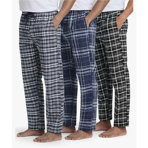 Real Essentials 3 Pack: Men's Soft Cotton Flannel Pajama Pants PJ Lounge Bottoms Elastic Waist Pockets (Big and Tall)