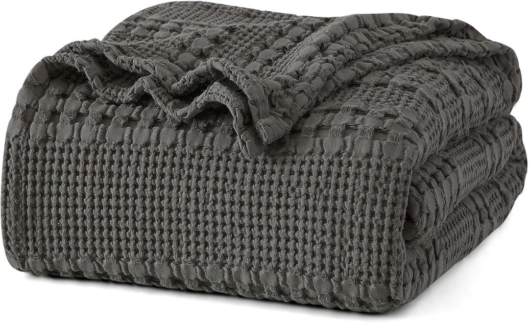 PHF 100% Cotton Waffle Weave Blanket King Size for Bed, Soft Lightweight & Breathable, All-Season Comfort, 300 GSM Luxury Aesthetic Blanket for Home Decor, 108"x90", Charcoal Grey