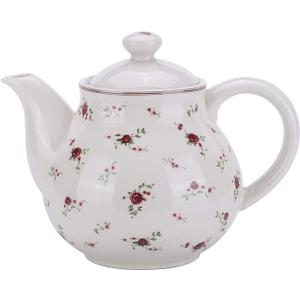 Lonovel Porcelain Teapots with Lids,Vintage Teapot Beautiful Rose Design,Floral Ceramic Tea Pot Large for Kitchen and Dinning,China Teapot for Afternoon Tea or Coffee,Home Decorative Good Gifts,Beige