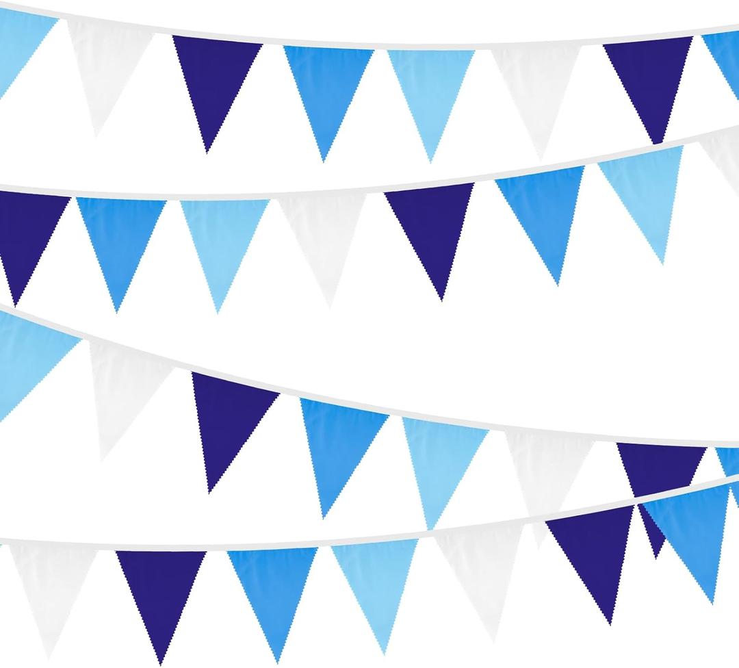 jijAcraft 39Ft Blue Party Banner, 42Pcs Cotton Triangle Flags, Boy Baby Shower Bunting, Nautical Theme Decor Pennant, Royal Blue Party Decoration Banner for Graduation, Birthday, Wedding
