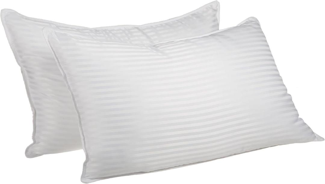 Superior White Down Alternative Pillow 2-Pack, Premium Hypoallergenic Microfiber Fill, Medium Density for Back, Stomach, and Side Sleepers - 20"x28" Size, Striped White , 