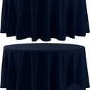 Fokitut 2 Pack Waterproof Round Tablecloth, 108 Inch, Stain Resistant and Wrinkle Polyester Table Cloth, Fabric Table Cover for Kitchen Dining, Wedding, Party, Holiday Dinner-Navy
