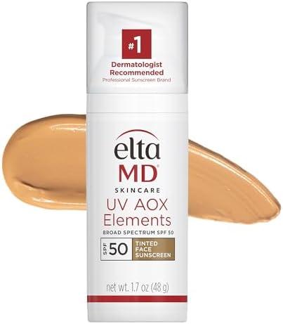 EltaMD UV AOX Elements Tinted Mineral Face Sunscreen Lotion, Tinted Moisturizer for Face SPF 50 with Antioxidants, For Dry Sensitive Skin 1.7 oz Pump