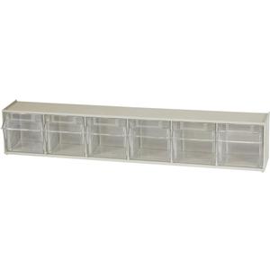 Akro-Mils TiltView Plastic Storage Cabinet with 6 Tilt Out Bins, Horizontal Plastic Parts Organizer, Teacher Toolbox, and Office Supply Organizer, 23-5/8" W x 3-1/2" H x 3-3/4" D, Stone
