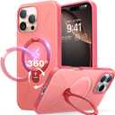 TORRAS 360 Spin Magnetic Stand for iPhone 16 Pro Max Case, Fit for MagSafe, Military Grade Protective Case for iPhone 16 Pro Max Phone Case Ostand with Kickstand Rotatable, Coral Pink Red, 6.9 inch