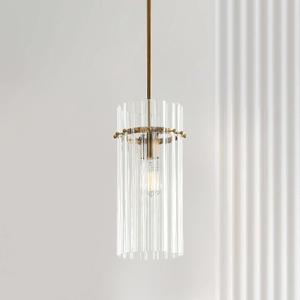 Crystal Fluted Finial Pendant Light with Tumbled Brass Finish, Crystal, Finial Details, Fluted Effect, Tumbled Brass Finish, 6.5" L x 6.5" W x 15" H, 6.5" Dia. x 15" h