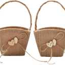 2PCS Burlap Wedding Flower Girl Basket Double Love Heart and Bowknot for Vintage Rustic Wedding