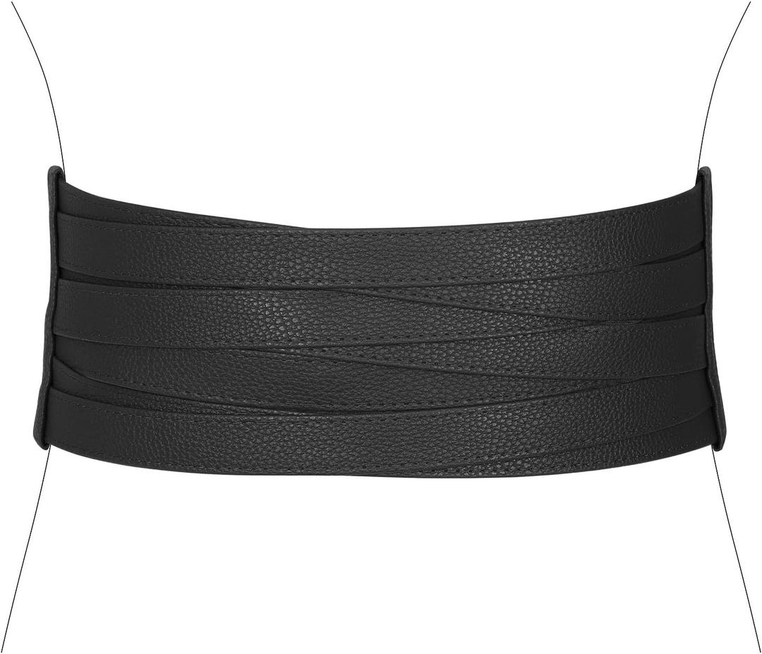 SUOSDEY Women Faux Leather Braided Waist Belt for Dress Elastic Stretch Belt for Ladies Wide Waist Belt for Women, Suitable for waist size 30-35"