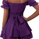 LYANER Women's Summer Off The Shoulder Wrap Tie Back Short Sleeve Ruffle Romper Dress Short Jumpsuit