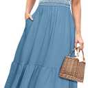 Simplee Womens Summer Midi Dress Casual Boho Smocked Waist Flutter Sleeve A Line Flowy Tiered Dress with Pockets, M