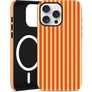 Jusy Magnetic Striped Phone Case for iPhone 15 Plus,Orange | Compatible with MagSafe, Cute Aesthetic Striped Design, TPU and PC Protective Shockproof Cover