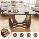 Coffee Table for Living Room - Mid Century Modern Coffee Tables with Triangle Top, Unique Small Round Coffee Table, Wood Oval Tea Table with Solid Legs for Bedroom, 35.8"x 22.5" x 16.2" Walnut, 36" x 22.4" x 16"