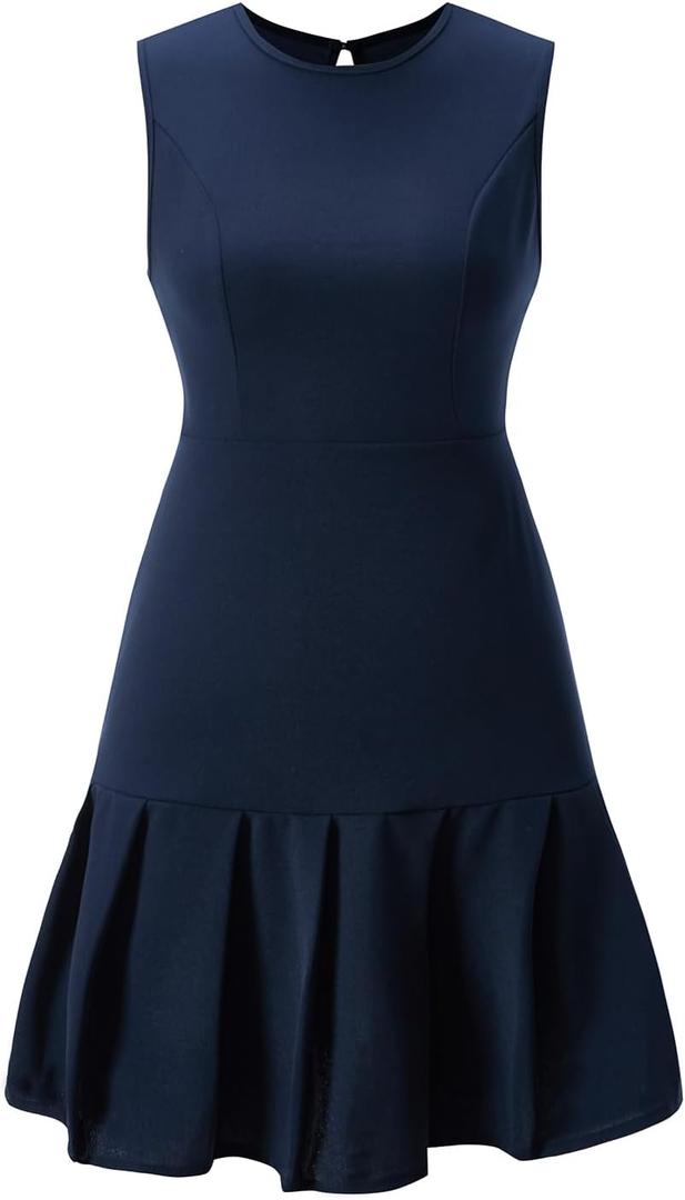 Women's Pleated Mini Dress Summer Crew Neck Sleeveless A Line Party Dresses Going Out Outfits (Blue, M)