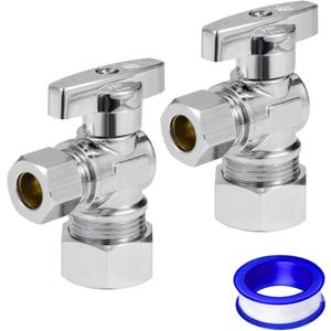 Heavy Duty Angle Stop Valve 1/2" Nom (5/8" OD) Comp x 3/8" OD Comp, 1/4-Turn OperationHigh quality lead-free brass (2PCS)