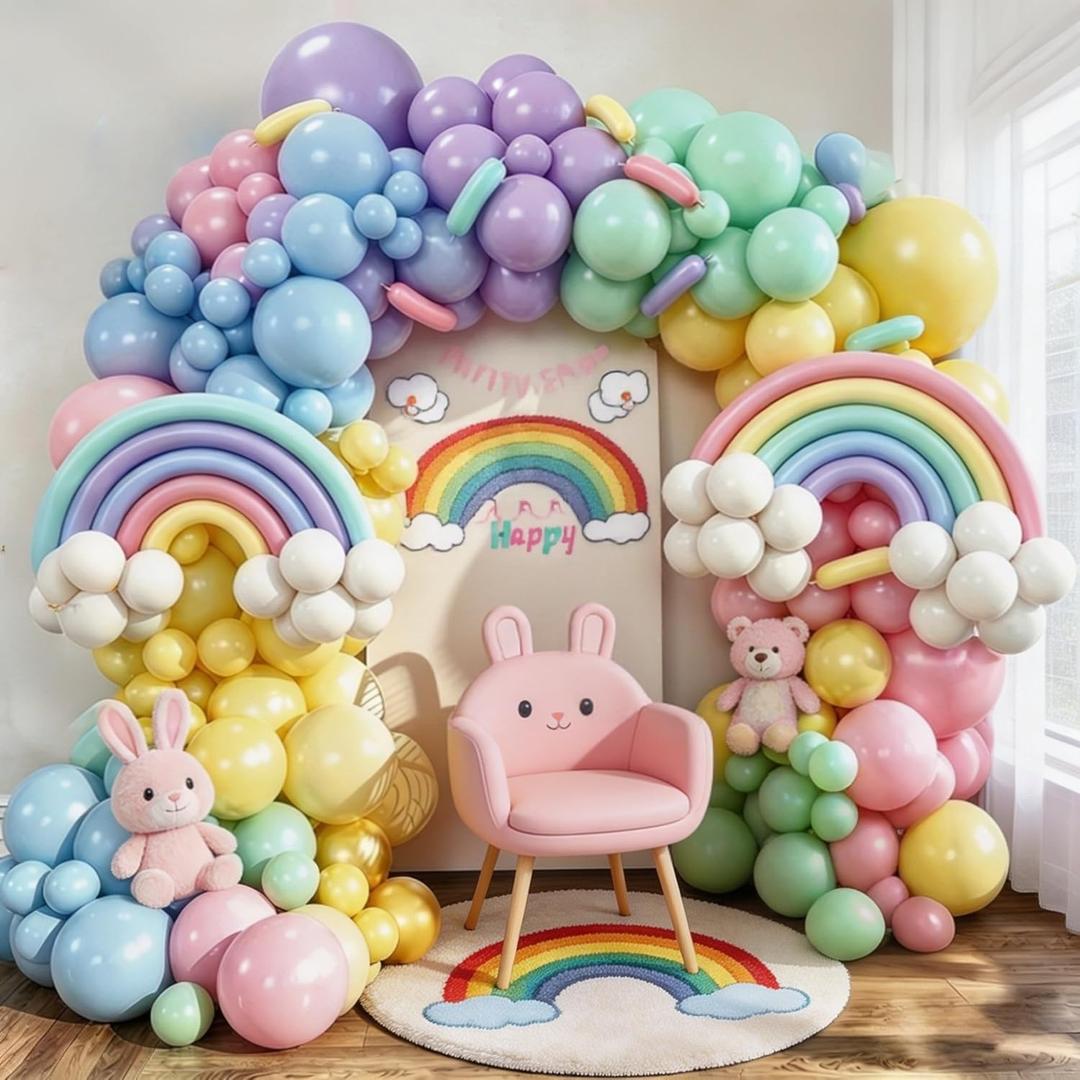 165 Pcs Pastel Balloon Garland Kit, Rainbow Pastel Color Balloon Arch, Colorful Candy Macaron Balloons Differents Size 18/12/10/5 Inch for Baby Shower Wedding Girl Princess Birthday Party Decoration