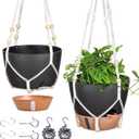10 Inch Hanging Planters for Indoor Plants, 2 Pack Self Watering Hanging Baskets Flower Pots with Drainage Hole, Visual Reservoir & 2 Kinds of Plant Hanger for Outdoor Garden Home DecorBlack