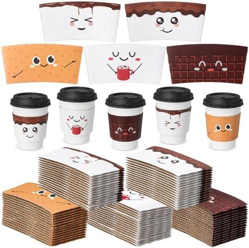 Remerry 125 Pack Disposable Christmas Coffee Cup Paper Sleeves Xmas Santa Holiday Tea Hot Chocolate Cocoa Sleeves for 12oz 16oz Cups (Chocolate)