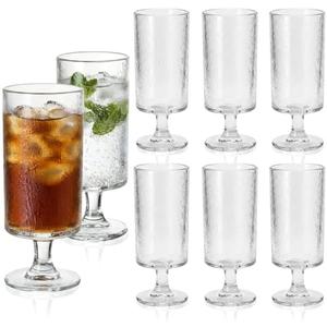 Acellegic Set of 6 Vintage Embossed Goblet Glasses 11.5 oz Clear Glasses, Stemmed Water Glass Drinking Goblets Bar Kitchen Tumbler Glassware for Wine, Cocktail, Whiskey, Iced Tea Juice Dishwasher Safe