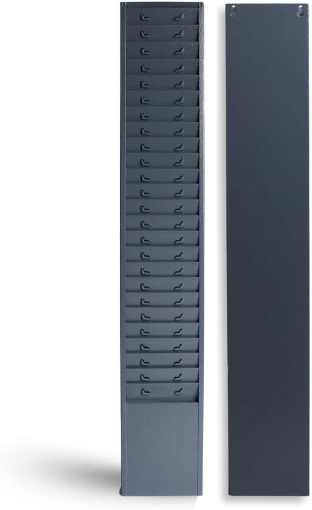 Employee Time Card Rack, 25-Slot Wall Mount Metal Holder, Fits Standard 3.54.5 Cards, Numbered Pockets, 30 Tall Gray-Blue for Office, Warehouse, Factory Attendance Tracking