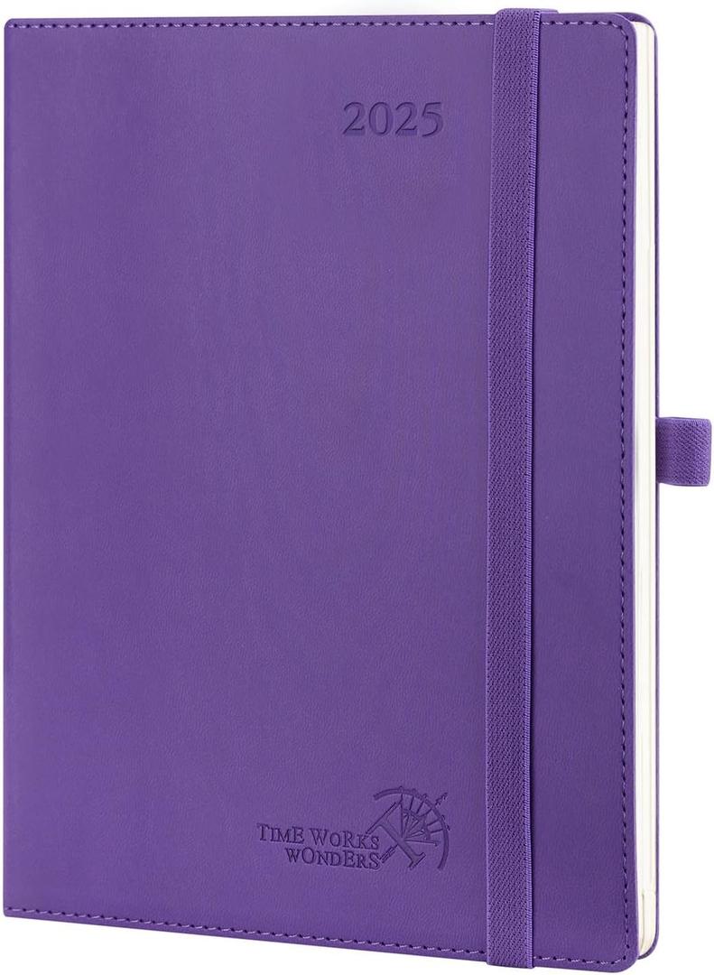 POPRUN 2025 Planner 6.5'' x 8.5'' - 2025 Weekly Calendar with Hourly Time Slots, Weekly/Monthly Appointment Book for Time Management - Leather Soft Cover - Purple (Weekly Layout_Medium-6.5'' x 8.5'')