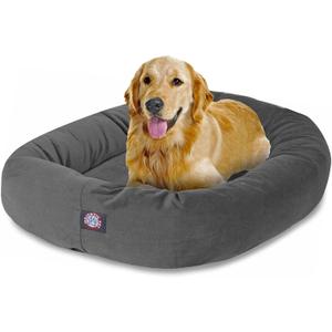 Majestic Pet 40 Inch Large Washable Dog Bed, Orthopedic Donut Cuddle Furniture for Big Dogs, Soft and Cozy Faux Suede Calming Pet Crate Pad & Mat, Fluffy Pet Bed - Gray