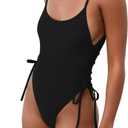 KRLAGAPAS Women's Black Cheeky One Piece Bathing Suit Swimsuit Tummy Control High Cut Sexy, SW02Black L