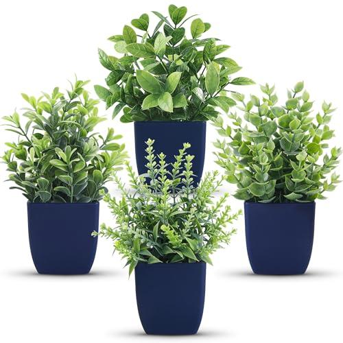 Der Rose 4 Pack Small Fake Plants Artificial Plants Indoor Office Desk Accessories for Aesthetic Room Decor Blue Bathroom Decor