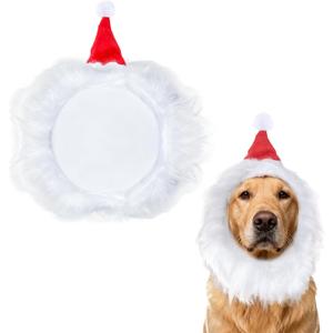 Heliltd Christmas Dog Santa Hat Collar Adjustable Large Dog Holiday Costume Soft Plush White Fur Neck Accessory with Red Hat for Christmas Festive Winter Photos Party Pet Dress Up