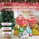 Christmas Gift Bags, 24pcs Drawstrings Christmas Gifts Bags Bulk Assorted Sizes, Reusable Plastic Xmas Presents Wrapping Holiday Goody Bag With Ribbon Ties&Tags, Extra Large/Big/Medium/Small Size