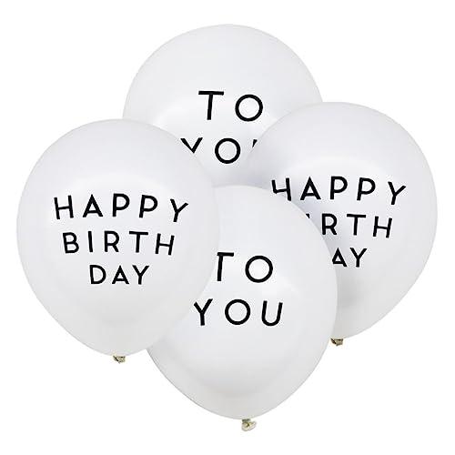 Amosfun 12pcs White Latex Balloons Black Lettering for Birthday Celebrations Includes Happy Birthday to You Design for Home Gatherings and Parties