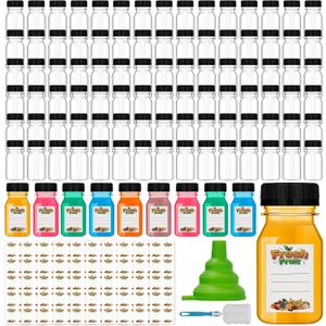 100 Pcs 4 oz Plastic Juice Shot Bottles with Caps, Clear Ginger Shots Bottle with Lids, Small Bottles for Liquids, 4 oz Plastic Reusable Leak Proof Mini Containers for Juice,Milk,Ginger,Whiskey,Water