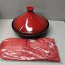 Uno Casa Tagine Pot - 3.65-Quart Moroccan Tajine with Enameled Cast Iron Base and Ceramic Cone-Shaped Lid, High-Quality Cookware- Red Double Oven Mitts Included