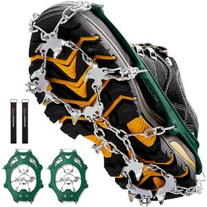 Cimkiz Crampons Ice Cleats Traction Snow Grips for Boots Shoes Women Men Anti Slip 19 Stainless Steel Spikes Safe Protect for Hiking Fishing Walking Climbing Mountaineering