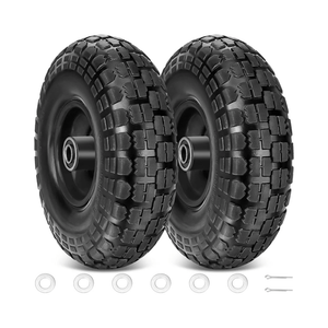 TICONN 10" Solid Tires, 2 Pack Flat Free 4.10/3.50-4'' Wheels with 5/8” Axle Bore Hole and Double Sealed Bearings (Black, 2PK)