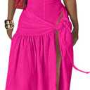 Womens Summer 2 Piece Maxi Skirt Sets Sexy Halter V Neck Backless Thong Bodysuits Wrap Beach Cover Ups Vacation Outfits (Pink, L)